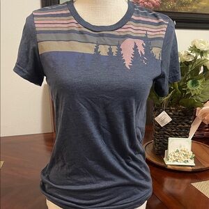 treeblend Navy Scenic Graphic Crew Tee with Pink and Tan Accents